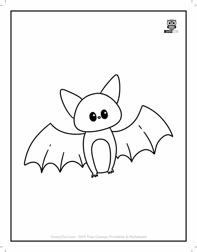 Cute Bat featured in bat coloring images for kids to color.