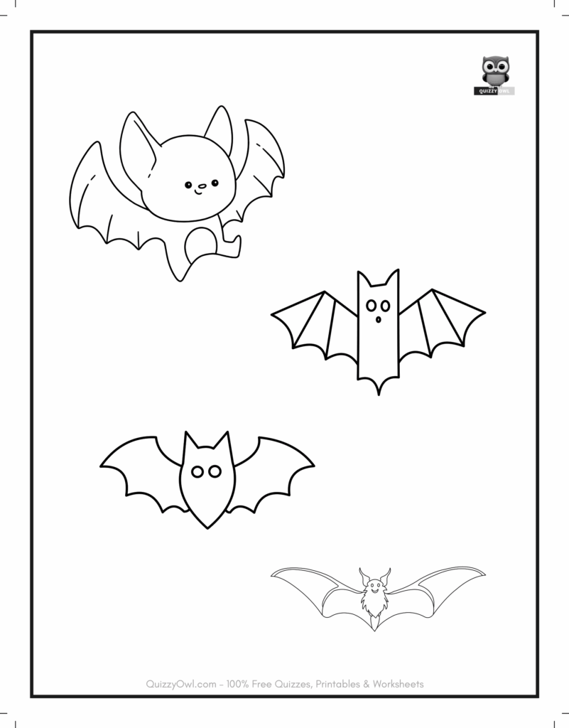 Cartoon Bats featured in printable bat coloring sheets for kids to color.
