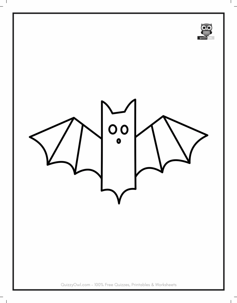 Flying Bat featured in bat coloring page for kids to color.