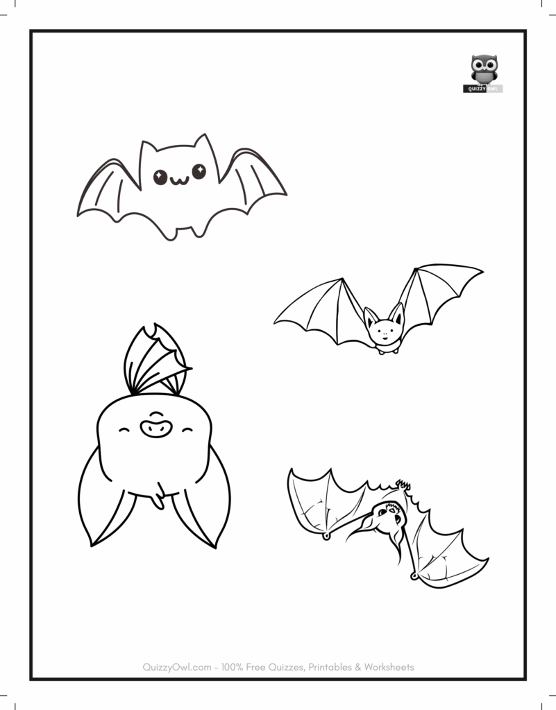 4 Bats On A Single Page featured in bat coloring page for kids to color.