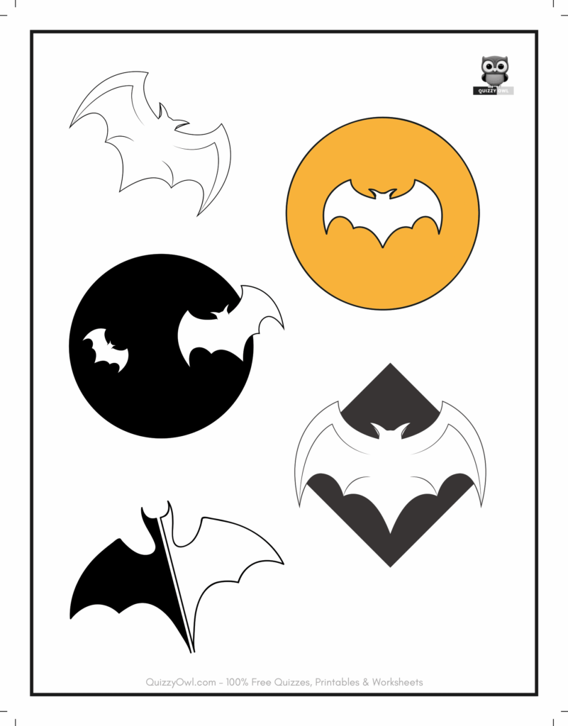 5 Cartoon Bats featured in printable bat coloring sheets for kids to color.