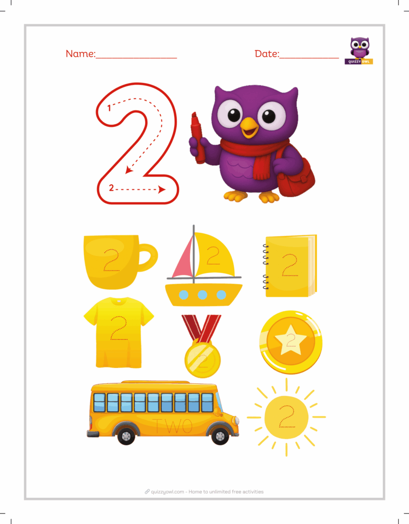 Large-print number 2 tracing worksheet for toddlers.