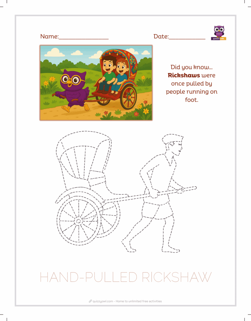 Hand-pulled rickshaw tracing sheet for fun learning.