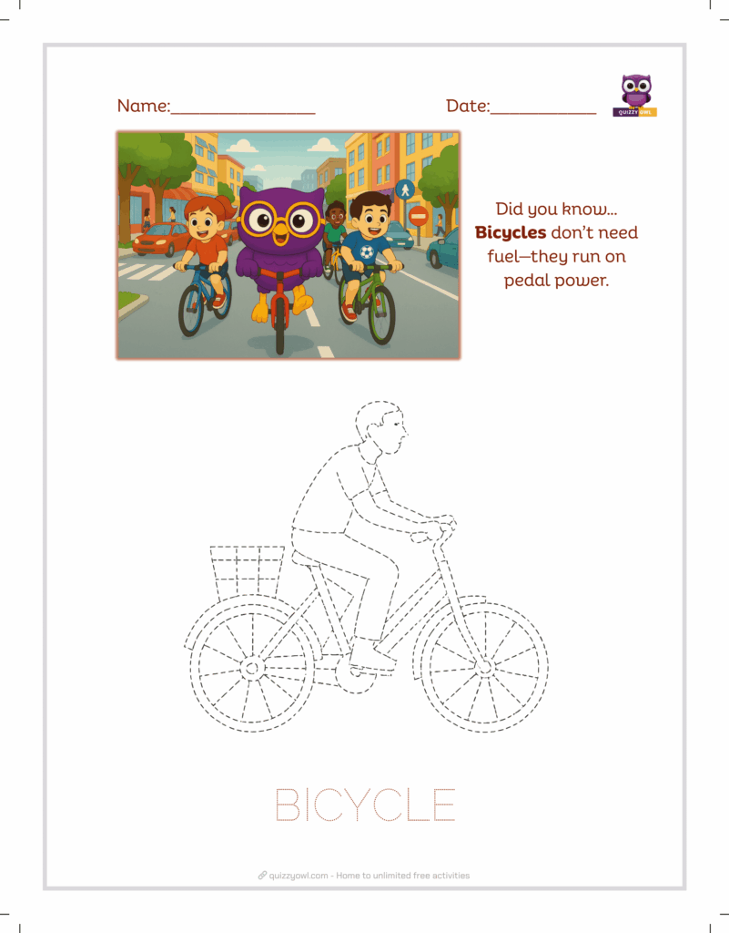 Bicycle tracing sheet for preschoolers and young learners.