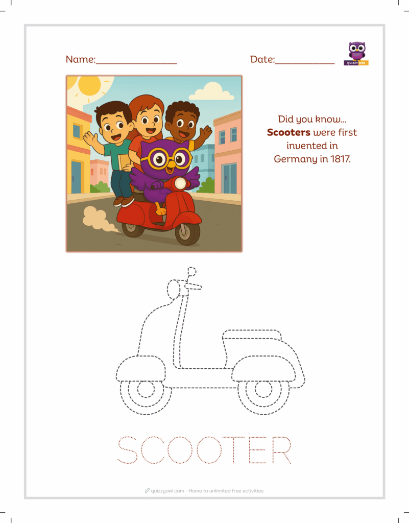 Scooter tracing sheet for early learners.