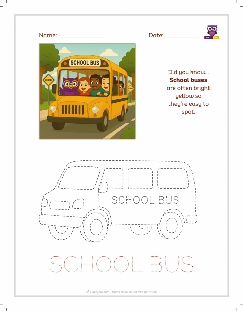 School bus tracing sheet for preschool activities.