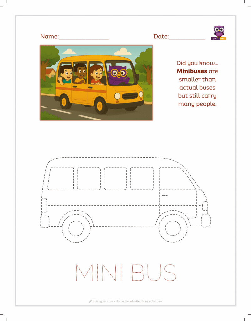 Minibus tracing sheet for vehicle learning activities.