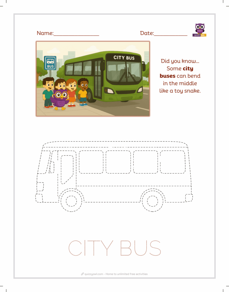 City bus tracing sheet for early learners.