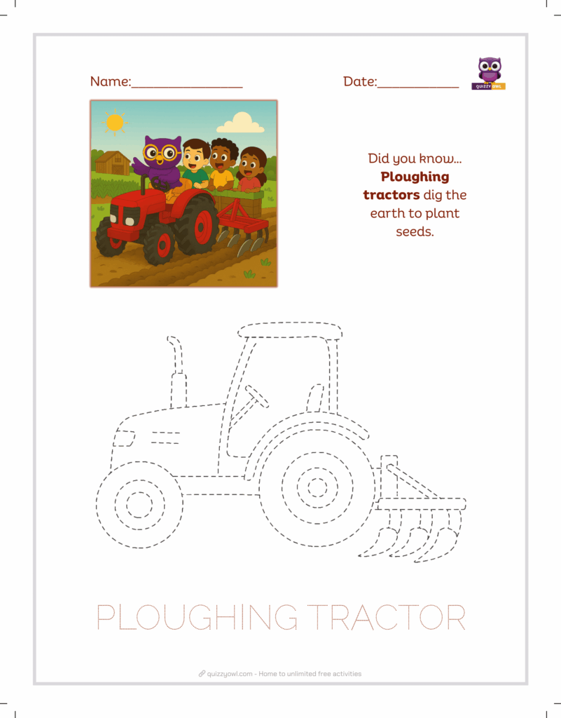 Ploughing tractor tracing sheet for agricultural activities.