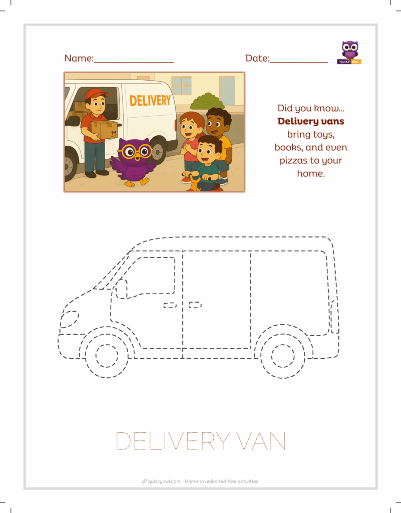 Delivery van tracing sheet for transport activities.