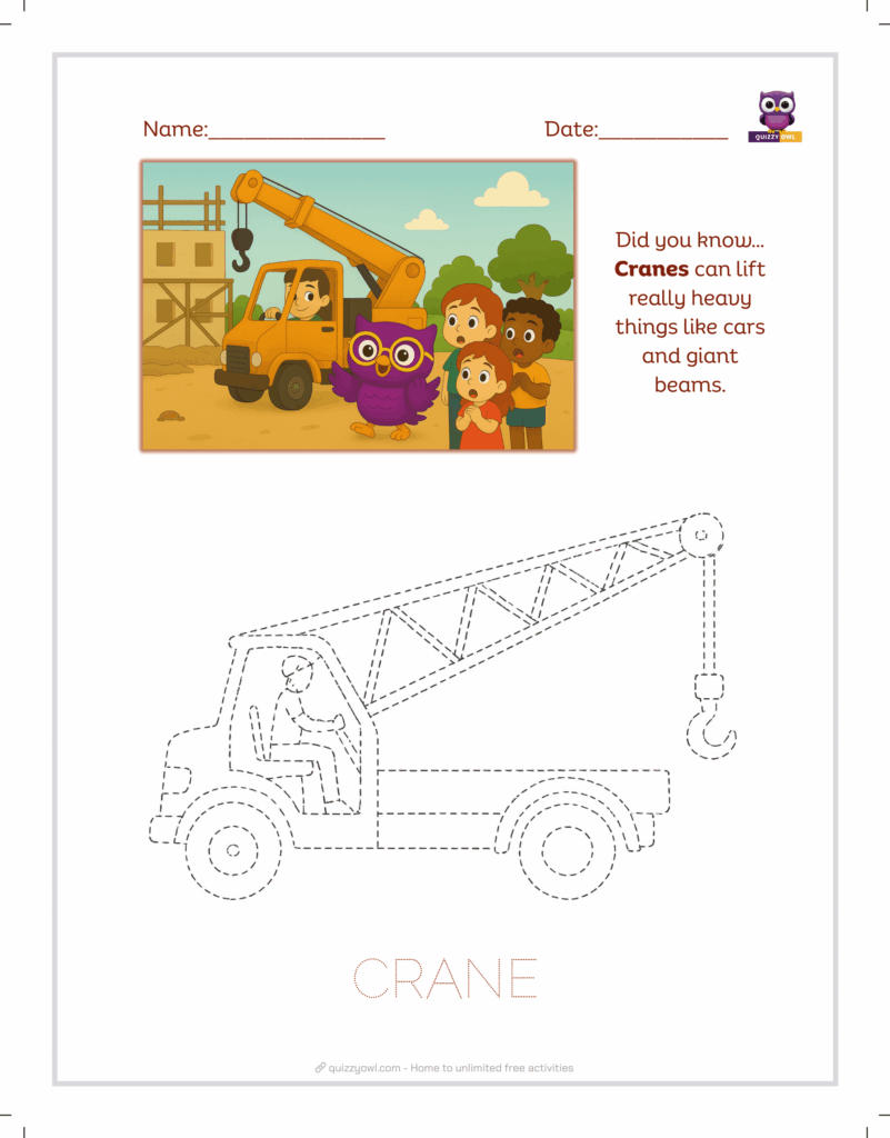 Crane tracing sheet for construction vehicle activities.
