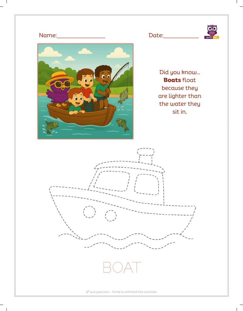 Boat tracing sheet for water transport learning.